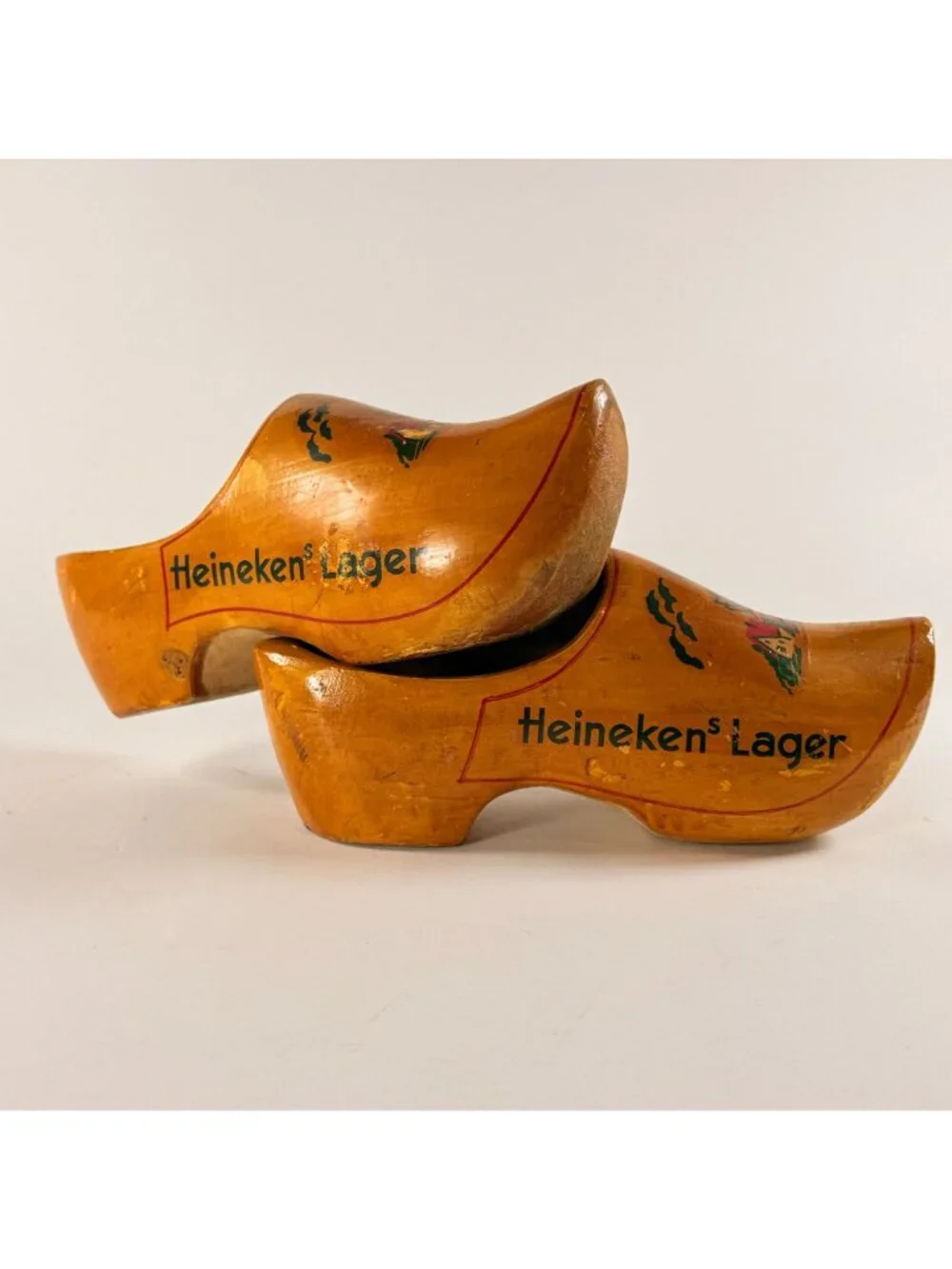 Heinekens Large Wooden Dutch Clogs 2 Left Shoes Windmill Design Decoration Only